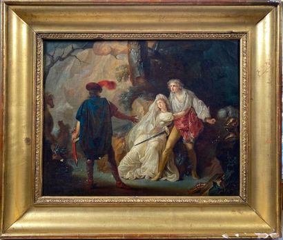null Ecole Française XIXème siècle, "Le défi du marié" huile sur toile réentoilée....