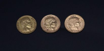 Trois pièces de 20 Fr 1858 / 1907 / 1912...