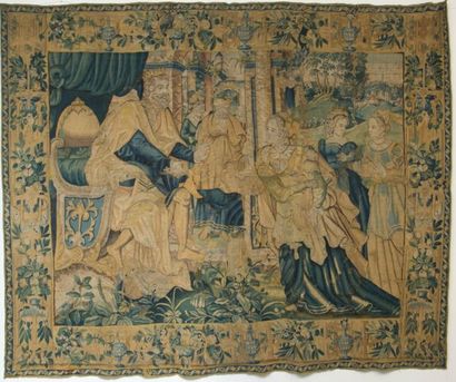 null Grande tapisserie des Flandres XVIIème représentant "Esther et Assuerus" 
260...