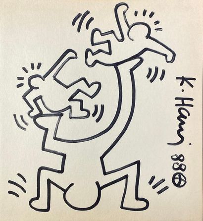 null HARING Keith (1958-1990) 3 personnages acrobates, 1988
Feutre noir sur papier,
Signé...