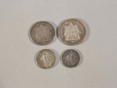 null Ensemble de pièces en argent : 1 pièce de 50 Francs 1974, 2 pièces de 5 Francs...