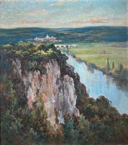 null GUEIT Louis Marius (1877-1956) Paysage de Dordogne, huile sur toile signée en...