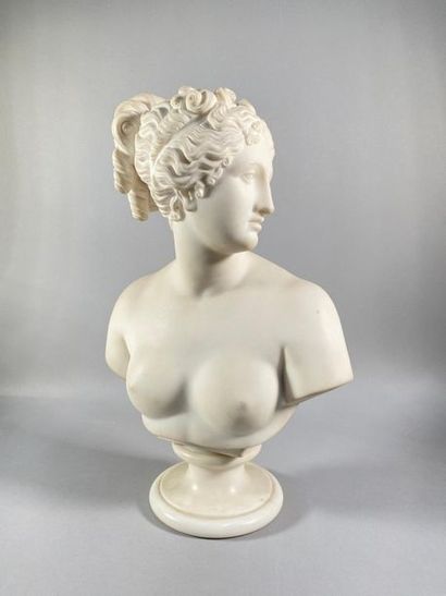 null Buste de femme, sujet en marbre sur un socle en albâtre, XIXème - H: 52 - L:...