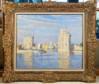 null LEFEUVRE Jean (1882-1975) "Entrée du port de La Rochelle" huile sur toile signée...