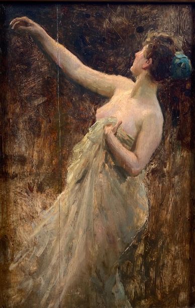null Ecole Française fin XIXème siècle, "Femme drapée" 
huile sur panneau. 
39,5...