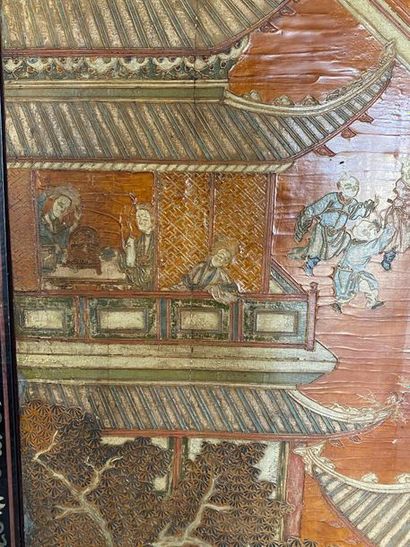 null Armoire en bois peint de scènes de vie, Chine 
H: 209, L: 133, P: 46,5 cm