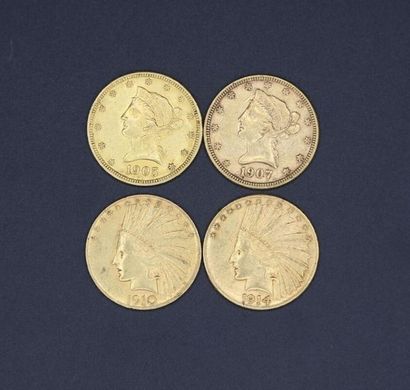 null Quatre pièces de 10 dollars en or 1905/1907/1910/1914 - 66.81 g