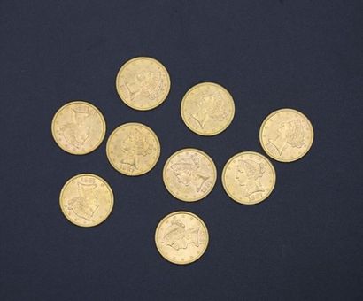 null Neuf pièces de 5 dollars en or 1887 - 75.34 g 
