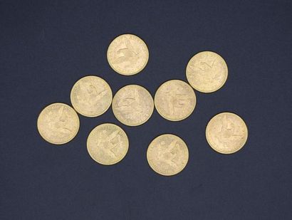 Neuf pièces de 5 dollars en or 1887 - 75.34...
