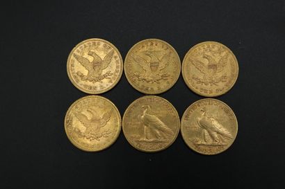 null Six pièces de 10 dollars en or : 2 x 1879 - 1884 - 1901 - 1910 - 1913

100.1...