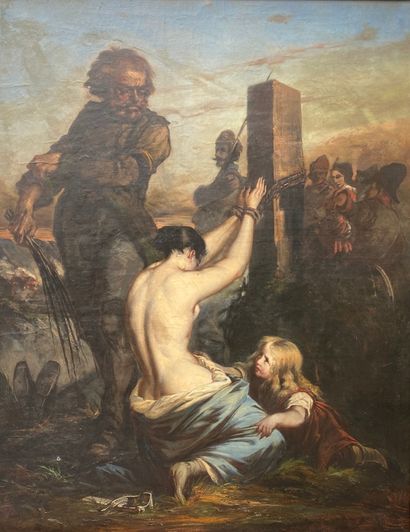null ÉCOLE de L'EST du XIXe - Le Châtiment - Huile sur toile 144 x 113 cm (Restauration...