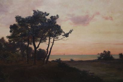 null BOPP DU PONT Léon (1840-1924) Paysage au coucher de soleil - Huile sur toile...