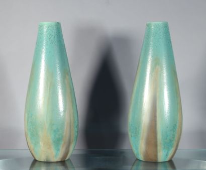 null Paire de vases en céramique bleue - H. 57 cm
