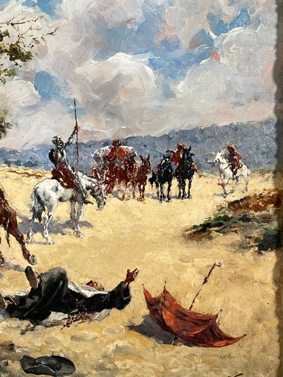 null DE LAS HERAS Gaetano (1859-1931) Scène de Don Quichotte - Huile sur toile signée...