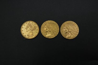 null Trois pièces de 5 dollars en or 1887 - 1908 - 1909 - 25.1 g