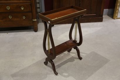 null Table tricoteuse en bois de placage piètement lyre - 67 x 46 x 21 cm