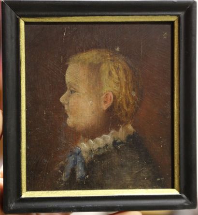 null Portrait d'enfant de profil - huile sur panneau - Au dos A. R. Godor 1895 -...