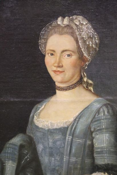 null Portrait de femme à la robe bleue dans le goût du XVIIIe

huile sur toile

74...