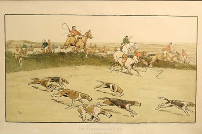 null ALDIN Cecil (1870-1935) The Big Fence, pochoir de la série The Harefield Harriers,...