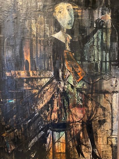 null BOUILLY René (1921-2019) Femme à la robe noire, huile sur toile signée en bas...