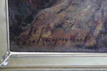 null HARPIGNIES Henri Joseph (1819-1916) Route arborée - huile sur toile signée en...