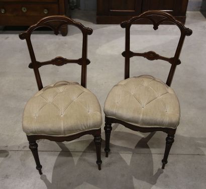 null Paire de chaises en bois naturel assise capitonné - H. 87 cm