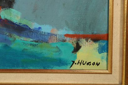 null HUGON Jean (1919-1990) Bâteaux à Marseille, 1977 - huile sur toile signée en...