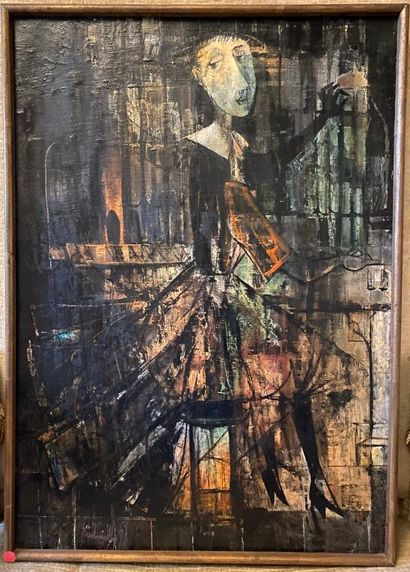 null BOUILLY René (1921-2019) Femme à la robe noire, huile sur toile signée en bas...
