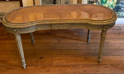null Banquette de piano cannée de style Louis XVI laquée gris - larg. 107 x prof....
