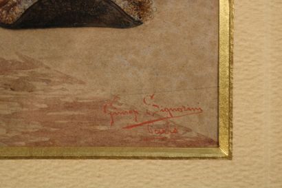 null SIGNORINI Giuseppe (1857-1932) Homme assis devant un coffre - Aquarelle signée...