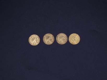 null Quatre pièces en or jaune de 20 francs 1855 x 2 / 1859 / 1964 - 25.73 g
