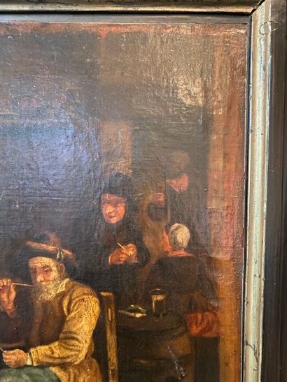 null Ecole Hollandaise XVIIIe, Les fumeurs à la pipe, huile sur toile marouflée sur...