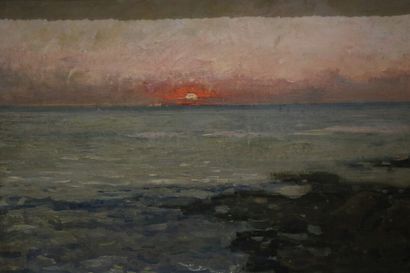 null CABIÉ Louis Alexandre (1854-1939) Paysage au soleil couchant - huile sur toile...