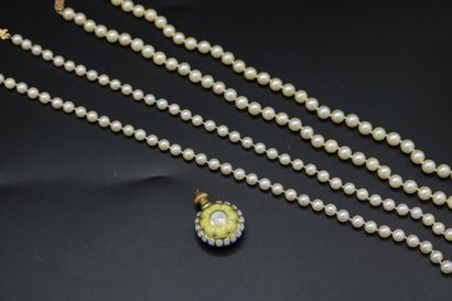 null Deux colliers de perles de culture, fermoir or - Poids brut : 62.48 g 

On joint...