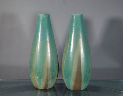 null Paire de vases en céramique bleue - H. 57 cm