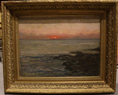 null CABIÉ Louis Alexandre (1854-1939) Paysage au soleil couchant - huile sur toile...