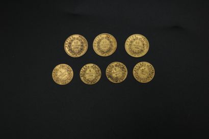 null Sept pièces en or jaune : 3 de 10 francs 1859 / 1860 x 2 et 4 de 5 francs 1859...