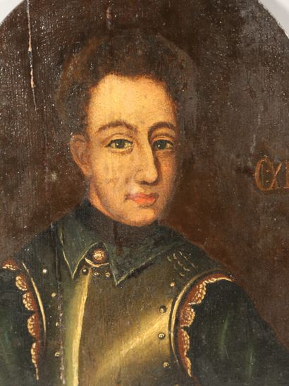 null Portrait du Roi Charles XII de Suède en armure - huile sur panneau - 43 x 32...