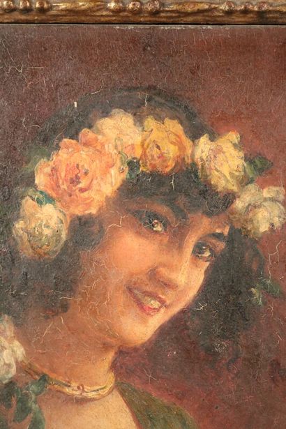 null GSELL Laurent (1860-1944) Tête de femme à la couronne de fleurs - huile sur...