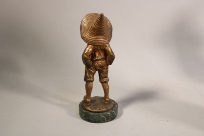 null Charles Eloy BAILLY (1830-1895) Enfant au chapeau de paille, bronze et tête...