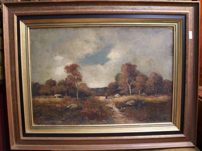 null GOURDON R., XIXe - Paysage animé - huile sur toile signée en bas à droite

38...