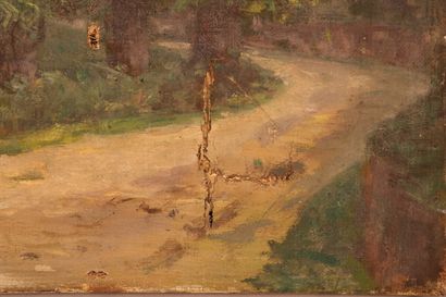 null DULUC Noëly (1864-1952) "Route en bord de forêt" huile sur toile signée en bas...