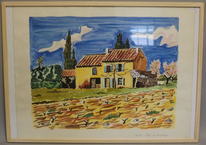 null HALLIER Jacques (1935) Le mas au printemps en Provence : aquarelle sur papier...