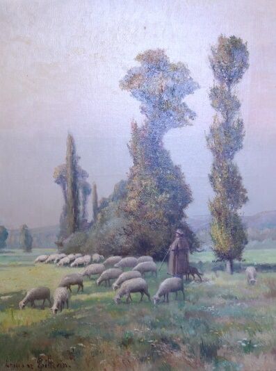 null LE POITTEVIN Louis (1847-1909), "Troupeau de moutons", Huile sur toile, signée...