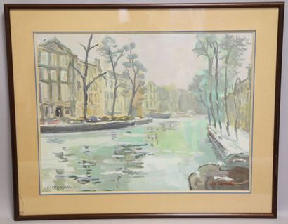 null Carrère Jean Gérard (1922 - 2015),

Vue des canaux d'Amsterdam,

dessin signé...