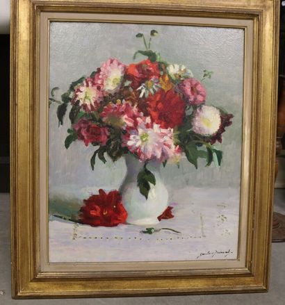 null DURAND Gustave (1863-1938) Huile sur toile "bouquet de fleurs dans un un vase"...