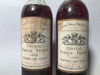 null 2 blles Ch. RABAU PROMIS Sauternes 1955 - 1 mi-épaule, 1 basse-épaule, étiquettes...
