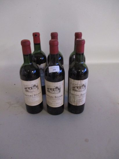 null 6 blles Ch. BEL AIR Saint-Emilion 1958 - 1 mi-épaule, 5 basse et étiquettes...