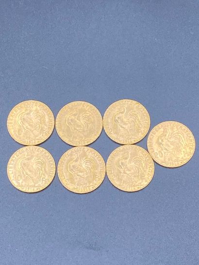 null Sept pièces de 20 frs or au coq de 1912 - 45,23 g