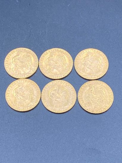 null Six pièces de 20 frs or au coq de 1912 - 38,73 g